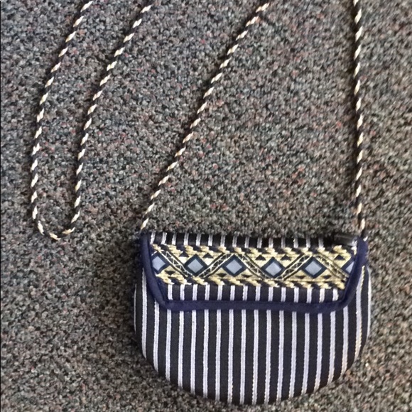 Gold and dark blue striped purse - Picture 2 of 4